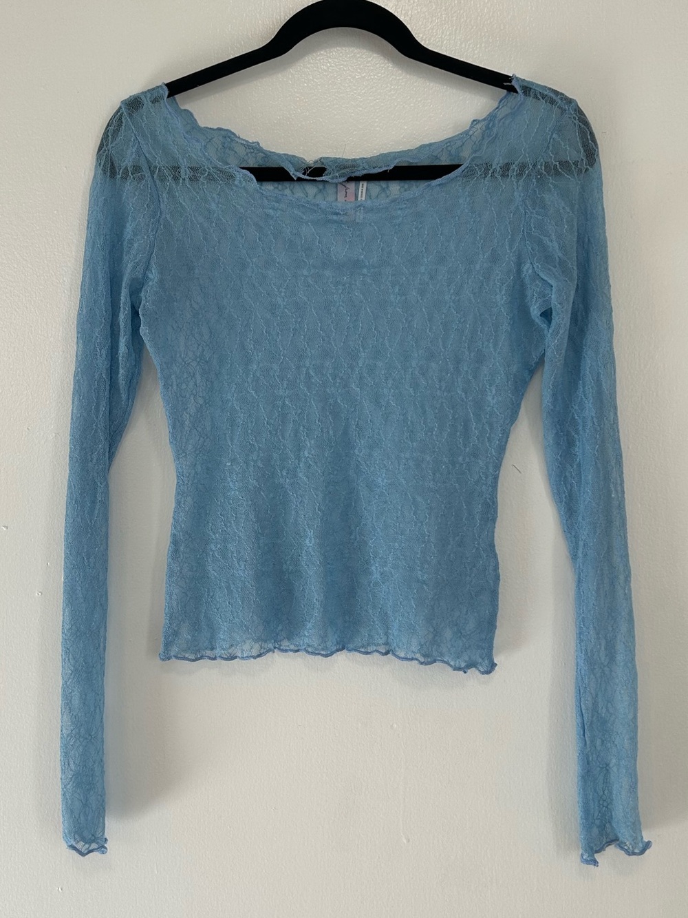 Urban Outfitters Light Blue Sheer Lace Long-Sleeve Top